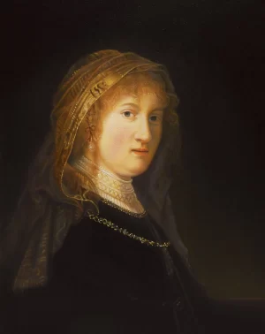 Artist: Peter Segasby. Oil painting on Canvas Painting is a portrait of Saskia van Uylenburgh (1612-1642)