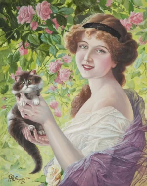 Peter Segasby artist originally painted by french artist Emile Vernon of a cat and girl